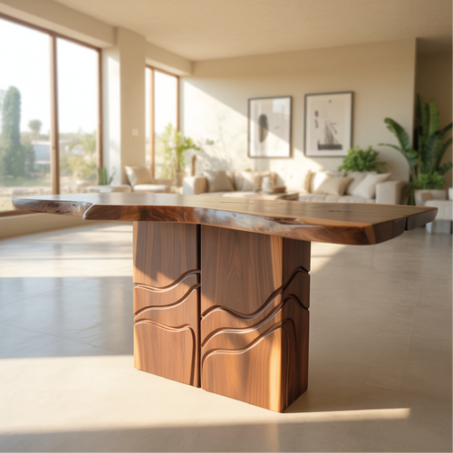 Solid Wood Console Table with Sculpted Base – Handcrafted Live Edge Entryway Furniture Kitchnce