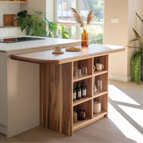 Handcrafted Solid Wood Dining Table with Rounded Edge and Multi-Shelf Storage for Modern Kitchens Kitchnce