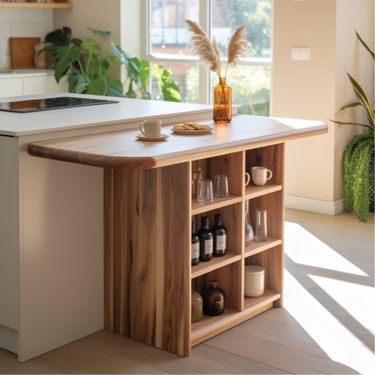 Handcrafted Solid Wood Dining Table with Rounded Edge and Multi-Shelf Storage for Modern Kitchens Kitchnce