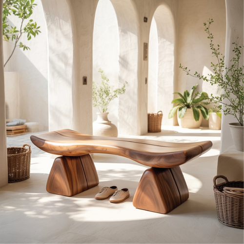 Handcrafted Solid Wood Entryway Bench with Sculpted Organic Form for Modern Minimalist Spaces Kitchnce