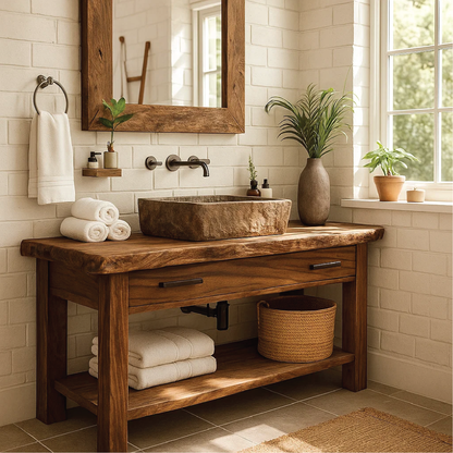 Handcrafted Solid Wood Bathroom Vanity with Rustic Live Edge Design and Modern Farmhouse Charm Kitchnce