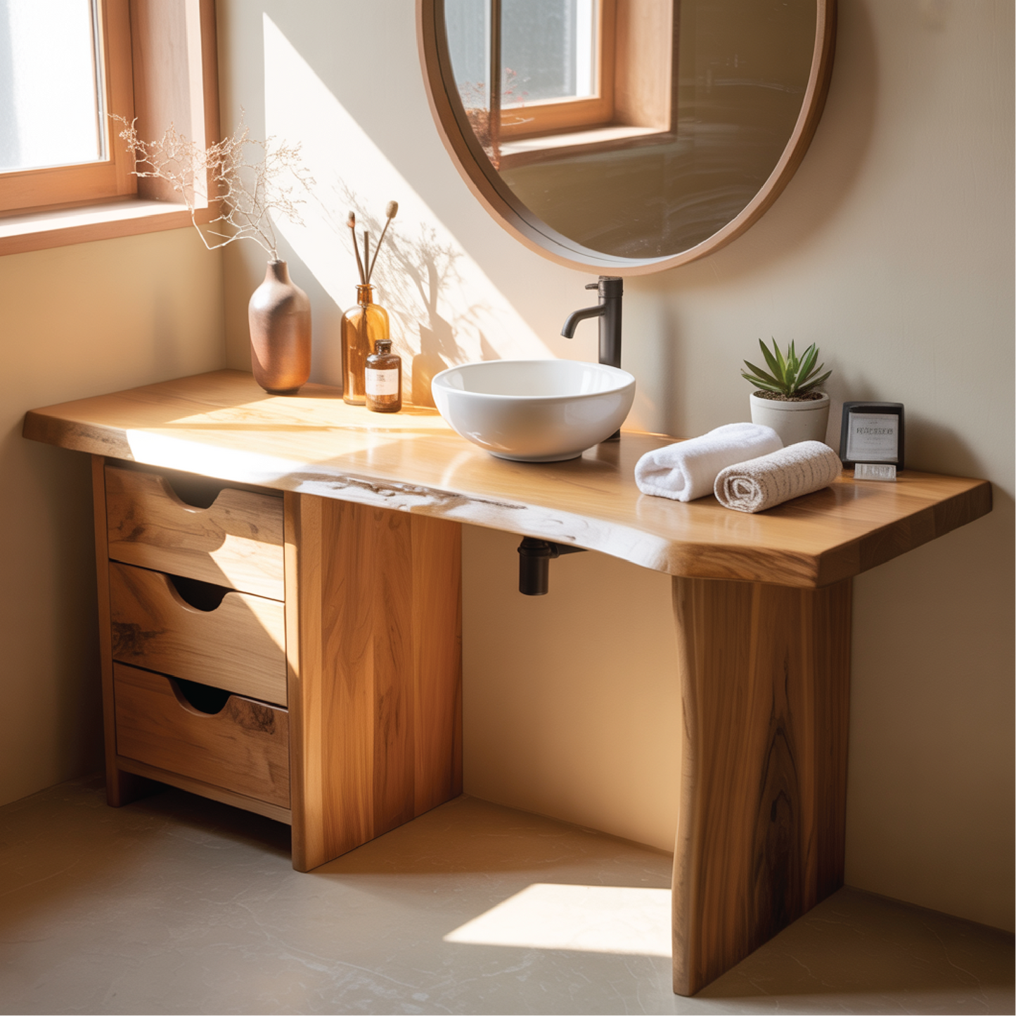 Handcrafted Solid Wood Bathroom Vanity with Live Edge Design for Modern Natural Interiors Kitchnce