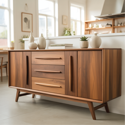 Handcrafted Solid Wood Dining Storage Cabinet with Mid-Century Design and Smooth Drawer Fronts Kitchnce