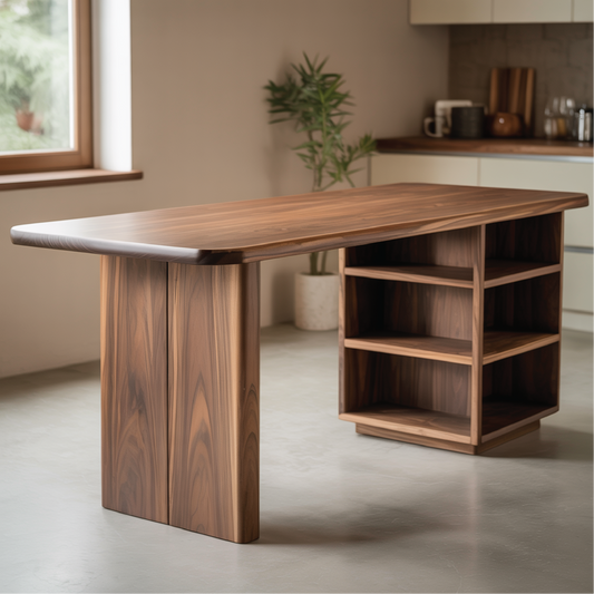 Handcrafted Solid Wood Dining Table with Rounded Edges and Open Storage for Modern Kitchens Kitchnce