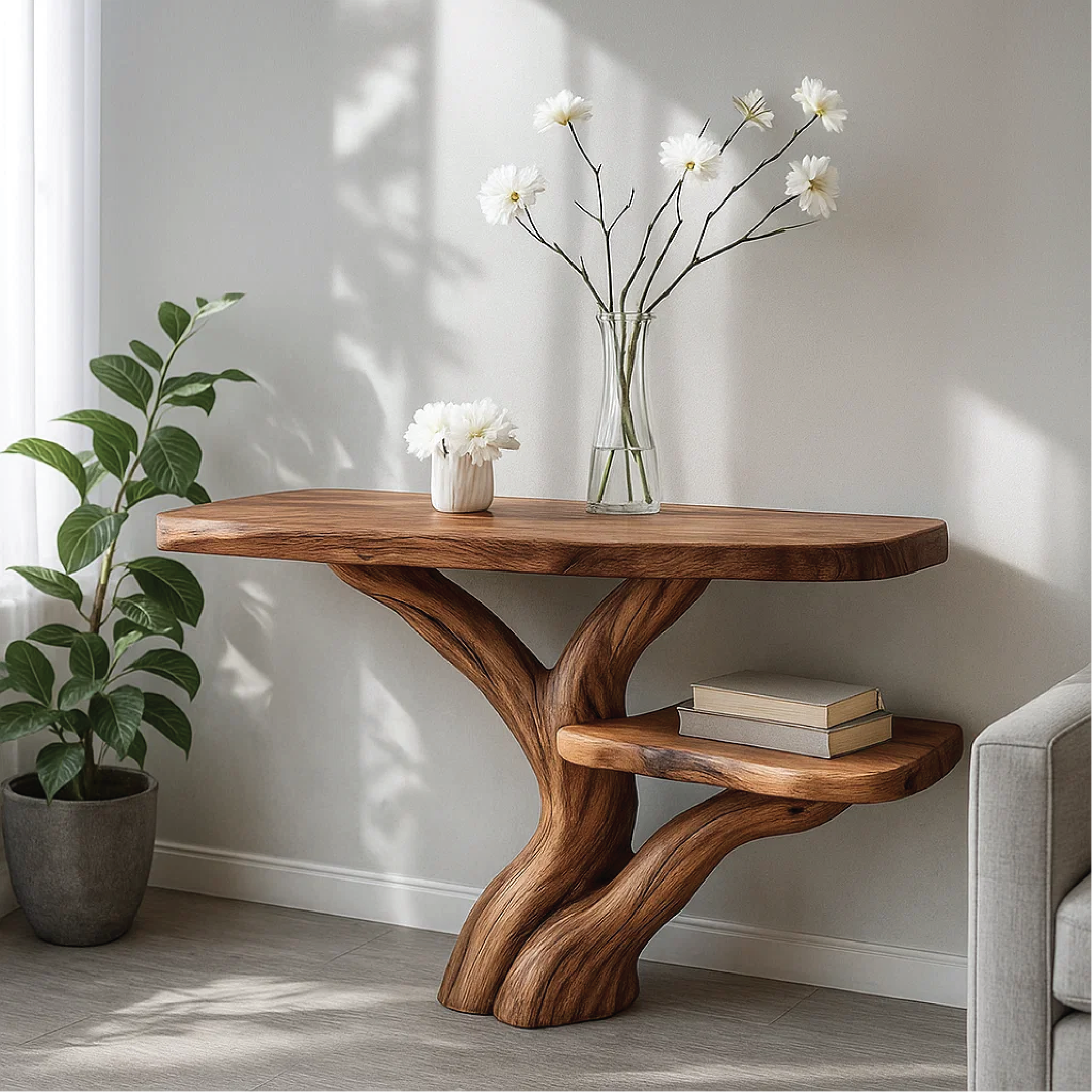 Handcrafted Solid Wood Tree Console Table with Organic Branch Design for Modern Natural Spaces Kitchnce