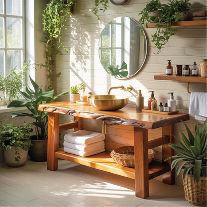 Solid Wood Live Edge Bathroom Vanity – Handcrafted Natural Timber Sink Console Kitchnce