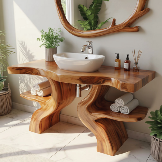 Handcrafted Solid Wood Bathroom Vanity with Live Edge Design for Natural Luxury Spaces Kitchnce