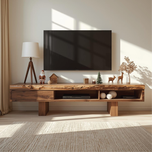 Handcrafted Solid Wood Live Edge TV Stand with Minimalist Design for Elegant Modern Interiors Kitchnce