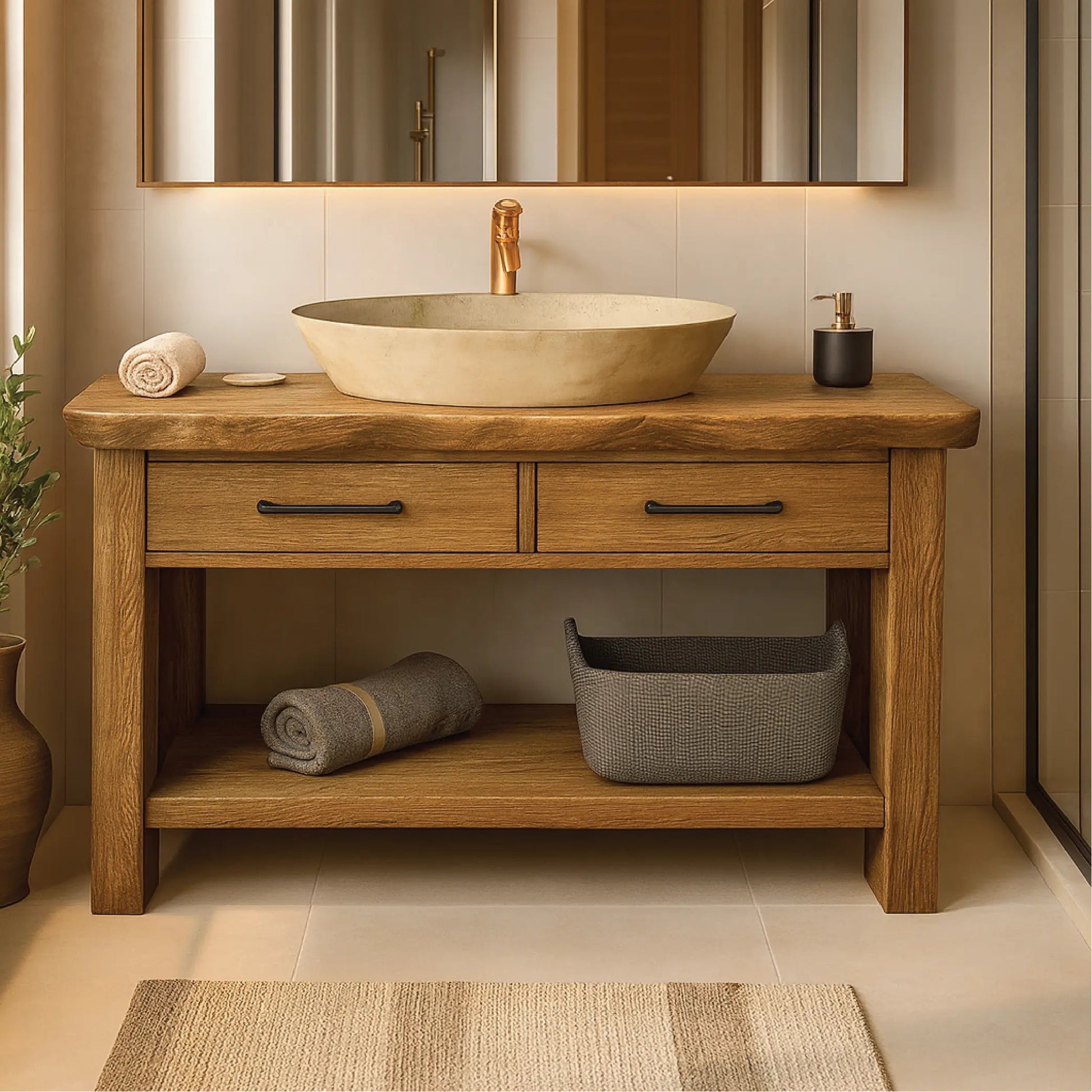 Handcrafted Solid Wood Bathroom Vanity with Drawers and Live Edge Design for Rustic Modern Spaces Kitchnce