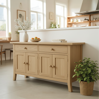 Handcrafted Solid Wood Dining Storage Cabinet with Double Doors and Wide Drawers for Modern Homes Kitchnce