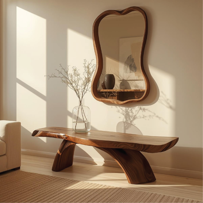 Handcrafted Solid Wood Entryway Bench with Curved Live Edge Design for Modern Natural Interiors Kitchnce