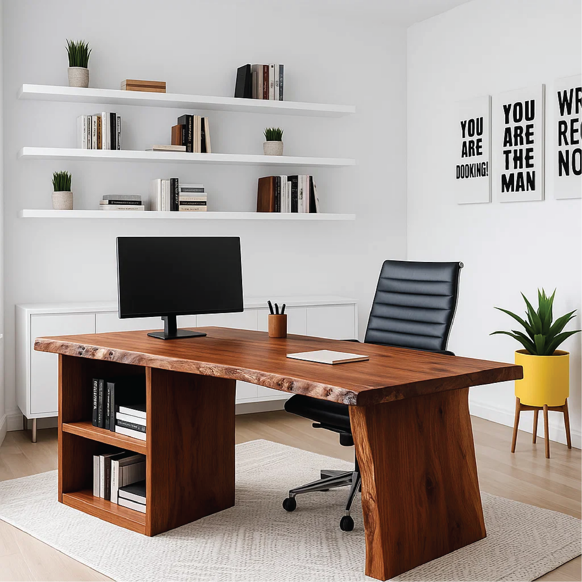 Handcrafted Solid Wood Work Desk – Live Edge Executive Office Table with Modern Minimal Design Kitchnce