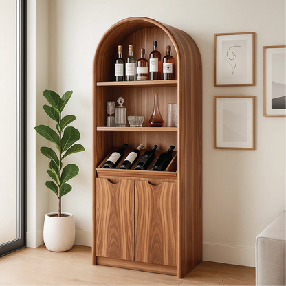 Solid Wood Arched Wine Storage Cabinet with Display Shelves and Bottle Organizer Kitchnce
