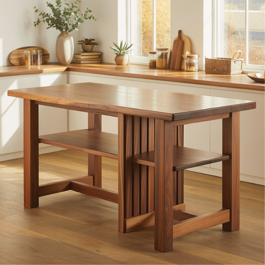 Handcrafted Solid Wood Dining Table with Open Storage Shelves for Modern Natural Kitchens Kitchnce