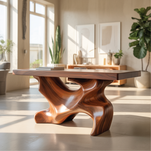 Solid Wood Console Table with Sculptural Organic Base – Handcrafted Statement Furniture Kitchnce