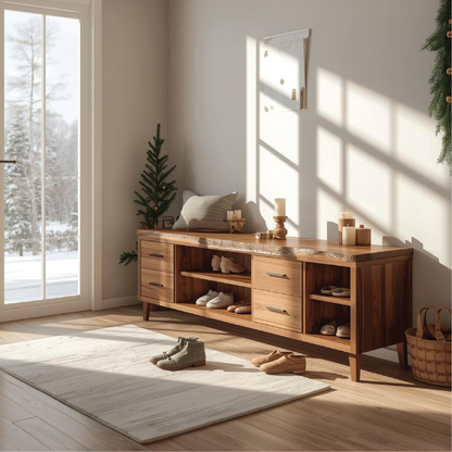 Handcrafted Solid Wood Entryway Bench with Storage Drawers and Live Edge Rustic Design Kitchnce