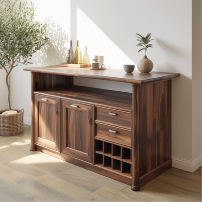 Solid Wood Console Table with Wine Storage – Handcrafted Sideboard for Dining Room Kitchnce