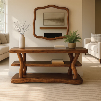 Handcrafted Solid Wood Console Table with Organic Curved Legs and Natural Smooth Finish Kitchnce