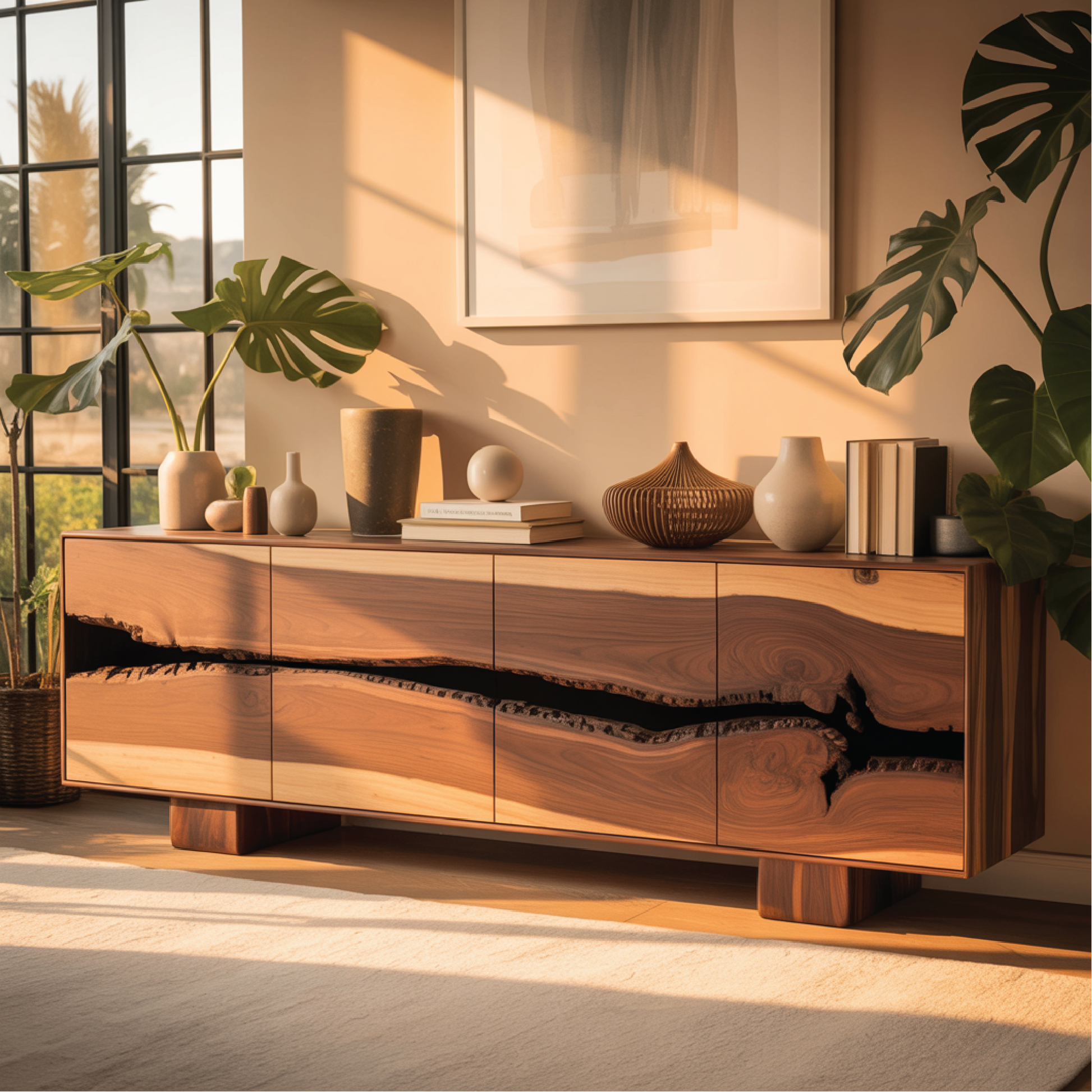Handcrafted Solid Wood Console Table with Natural Live-Edge Pattern for Modern Living Spaces Kitchnce