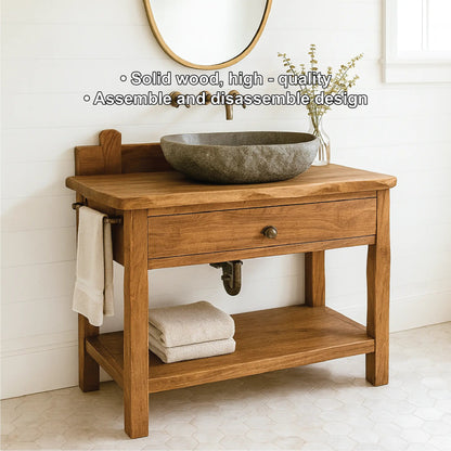 Handcrafted Solid Wood Bathroom Vanity with Drawer and Shelf for Rustic Farmhouse Interior Design Kitchnce