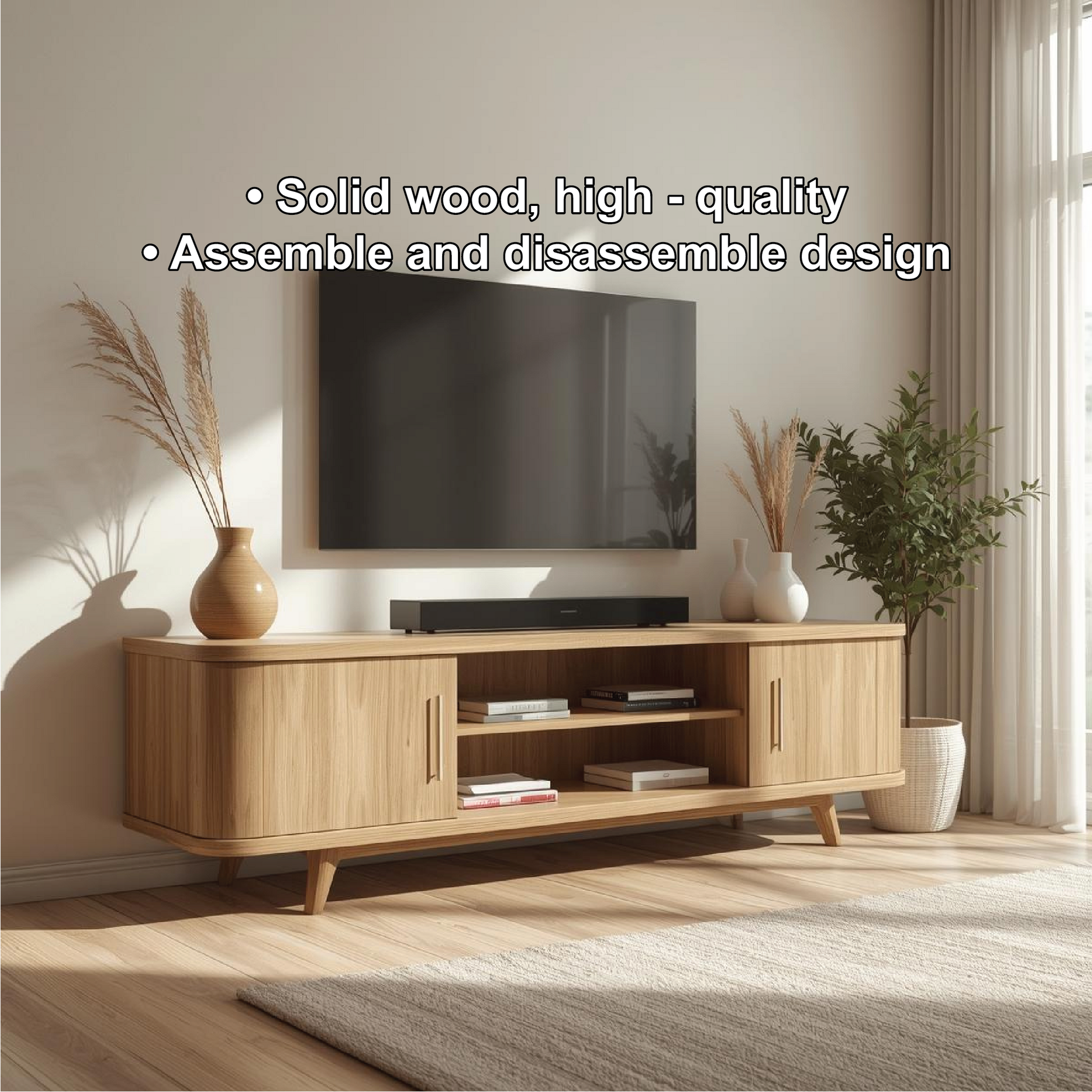 Mid Century Solid Wood TV Stand Modern Media Console Long Entertainment Center Cabinet Kitchnce