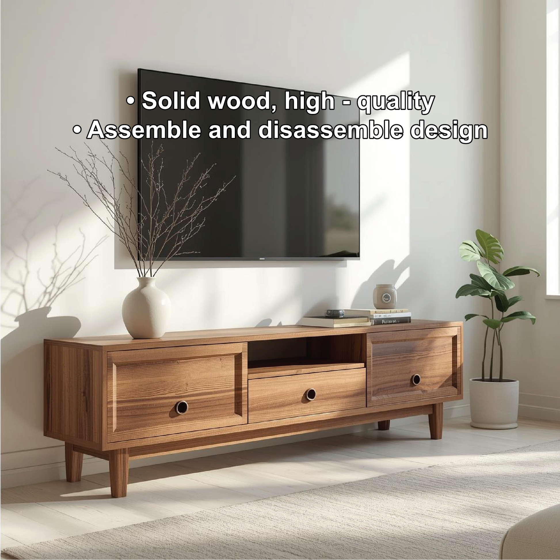 Mid Century Solid Wood TV Stand Modern Media Console Entertainment Center Cabinet Kitchnce