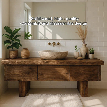 Handcrafted Solid Wood Bathroom Vanity with Live Edge Top and Minimalist Modern Design Kitchnce