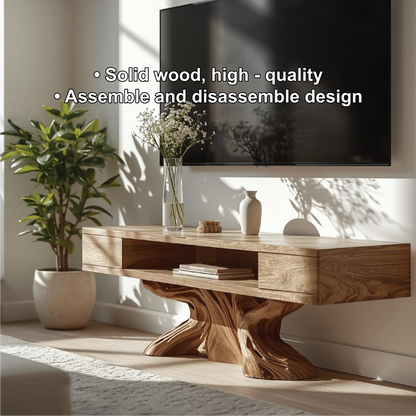 Rustic Solid Wood TV Stand Sculptural Base Media Console Modern Entertainment Center Kitchnce