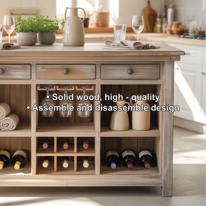 Handcrafted Solid Wood Dining Cabinet with Wine Storage and Hanging Glass Display Kitchnce