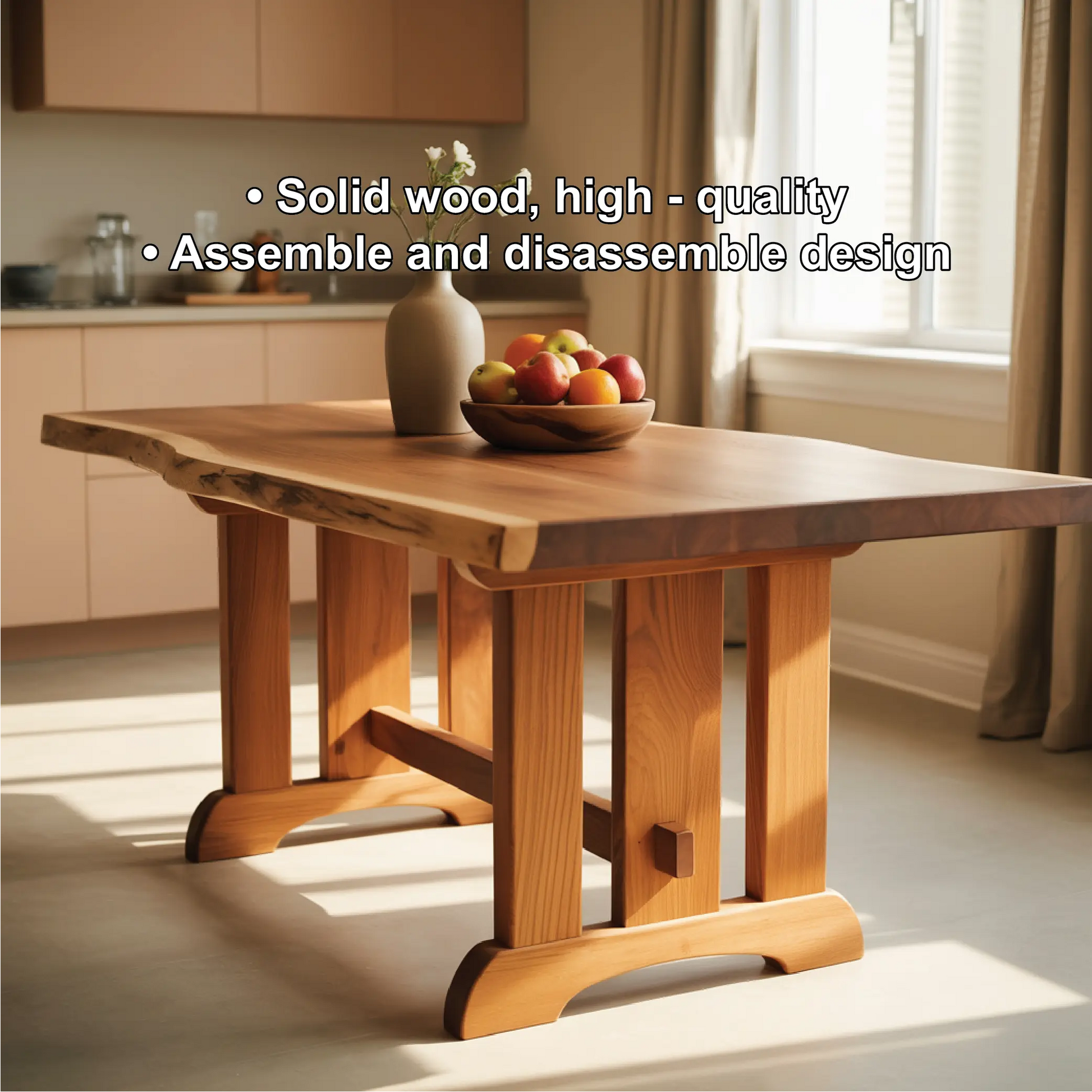 Handcrafted Live Edge Solid Wood Dining Table – Rustic Kitchen Table with Natural Finish Kitchnce