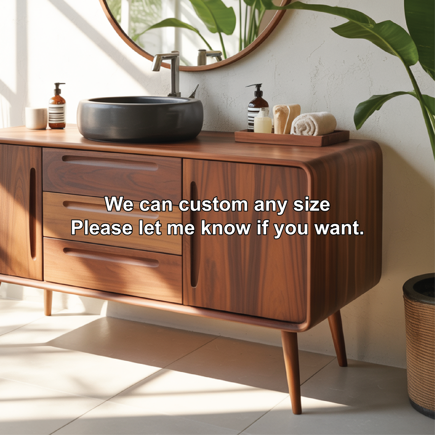 Mid Century Modern Solid Wood Bathroom Vanity Cabinet With Drawers And Doors Kitchnce