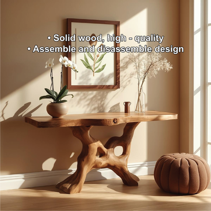 Handcrafted Solid Wood Console Table with Organic Root-Inspired Base and Natural Live Edge Kitchnce