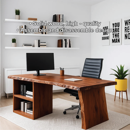 Handcrafted Solid Wood Work Desk – Live Edge Executive Office Table with Modern Minimal Design Kitchnce