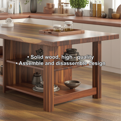 Handcrafted Solid Wood Dining Table with Open Storage Shelves for Warm Modern Kitchens Kitchnce