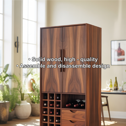 Handcrafted Solid Wood Dining Cabinet with Wine Storage Grid, Drawers and Tall Double Doors Kitchnce