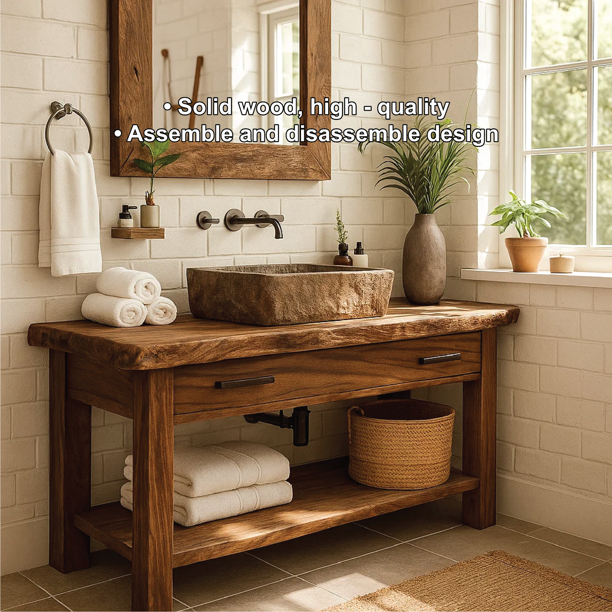 Handcrafted Solid Wood Bathroom Vanity with Rustic Live Edge Design and Modern Farmhouse Charm Kitchnce