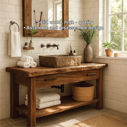 Handcrafted Solid Wood Bathroom Vanity with Rustic Live Edge Design and Modern Farmhouse Charm Kitchnce