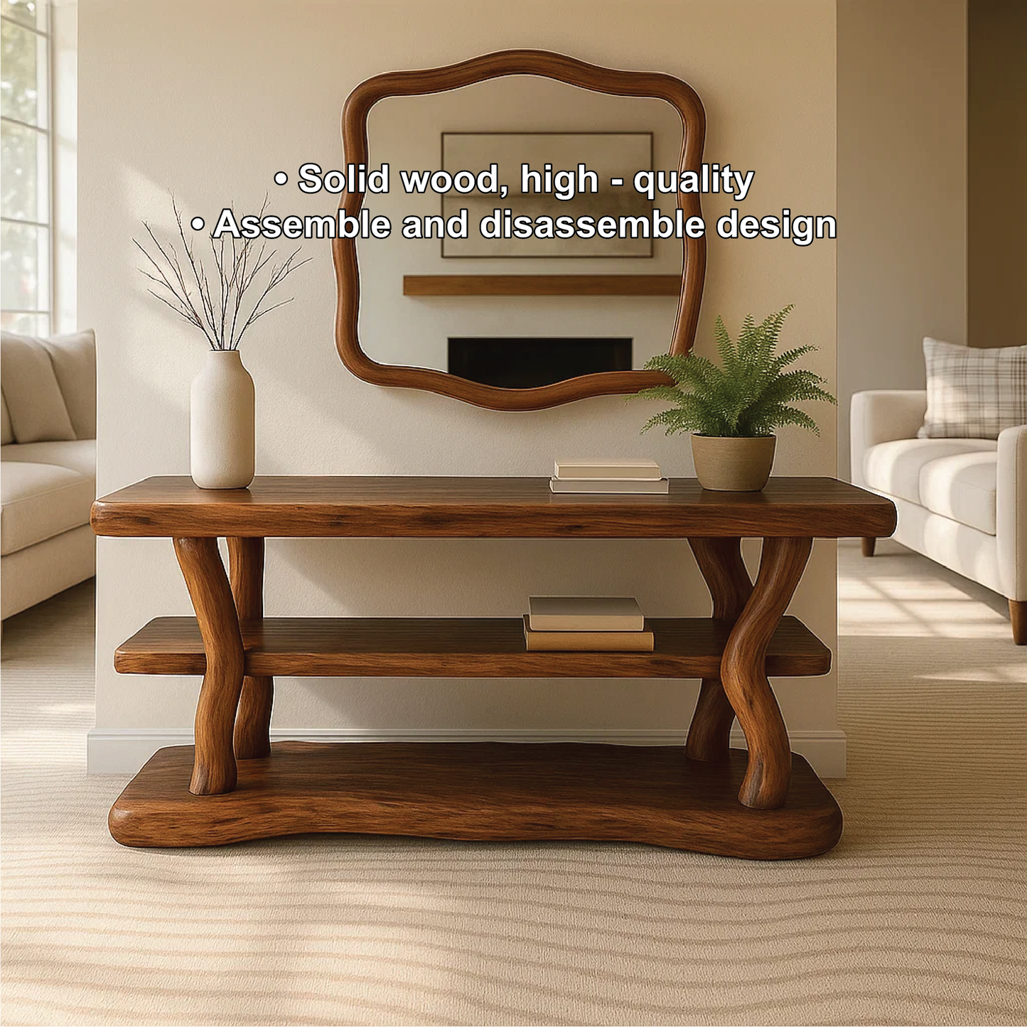 Handcrafted Solid Wood Console Table with Organic Curved Legs and Natural Smooth Finish Kitchnce