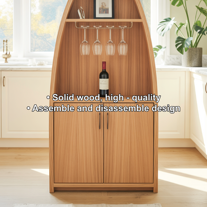 Handcrafted Solid Wood Dining Cabinet with Boat-Shaped Design, Glass Holder and Lower Storage Kitchnce