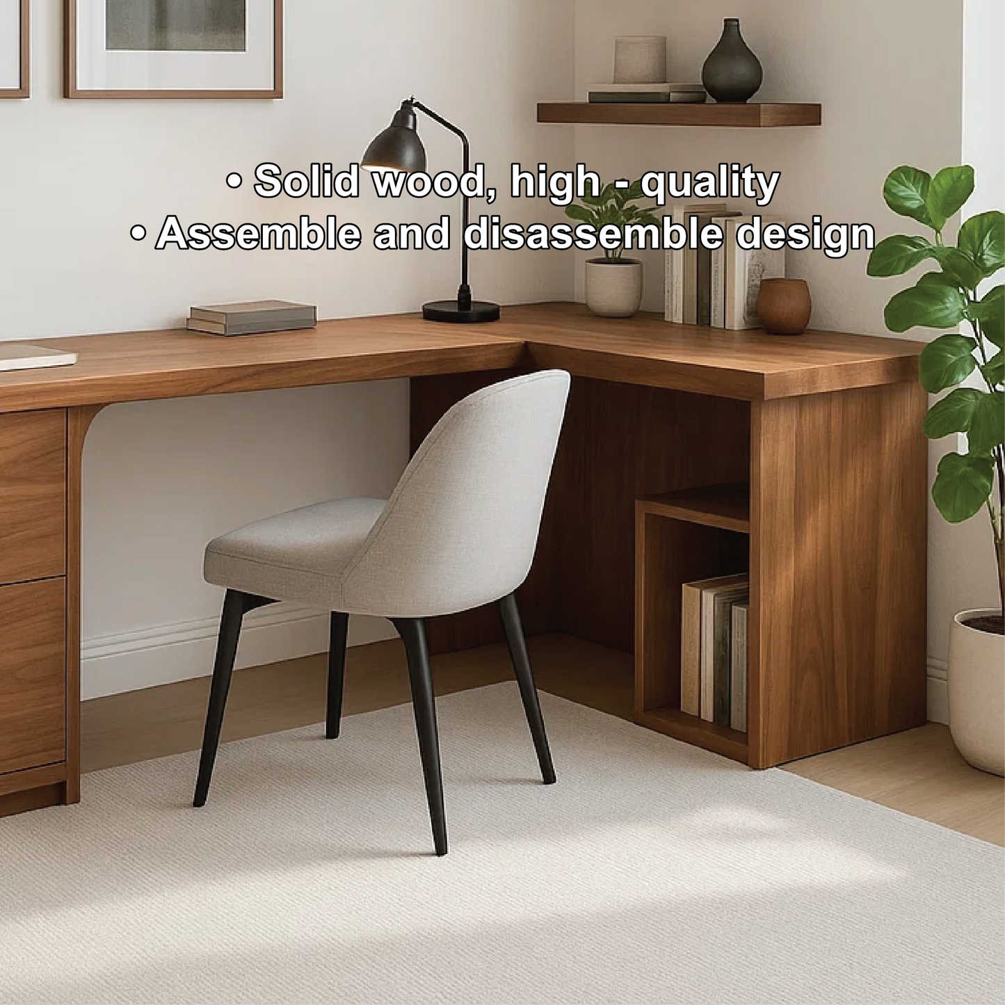 Handcrafted Solid Wood L-Shaped Work Desk – Modern Corner Office Table with Storage Drawers Kitchnce