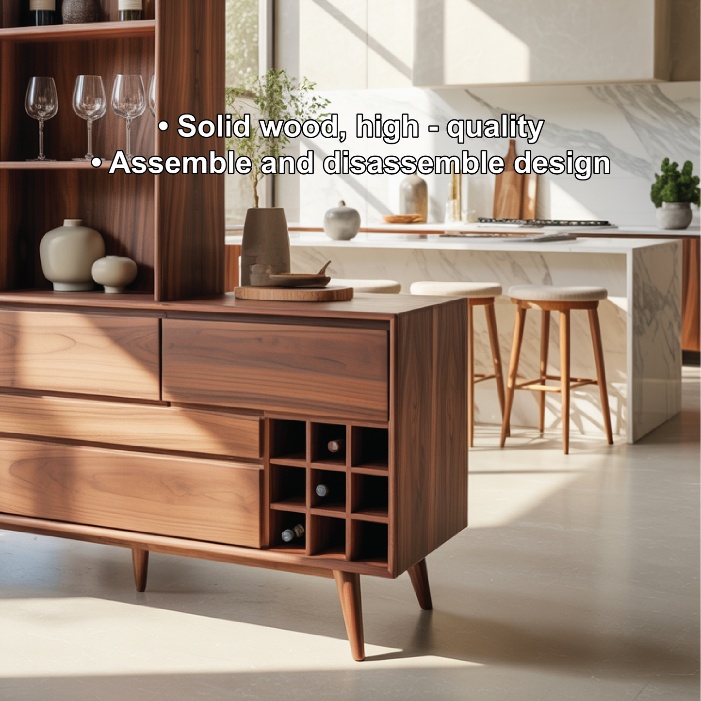 Handcrafted Solid Wood Dining Cabinet with Wine Storage and Open Shelves for Modern Homes Kitchnce