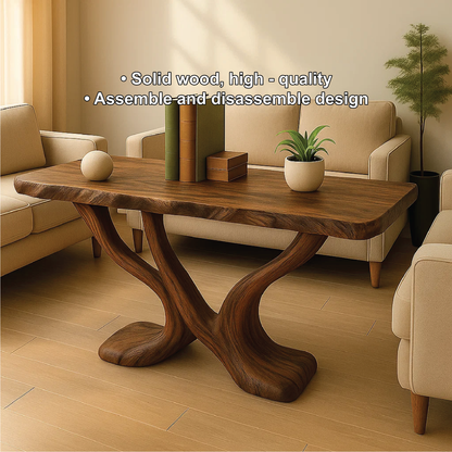 Handcrafted Solid Wood Console Table with Sculptural Y-Shaped Base for Modern Organic Interiors Kitchnce