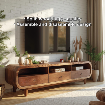 Handcrafted Solid Wood TV Stand with Rounded Edges and Natural Finish for Contemporary Living Rooms Kitchnce