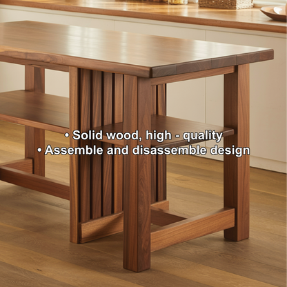 Handcrafted Solid Wood Dining Table with Open Storage Shelves for Modern Natural Kitchens Kitchnce