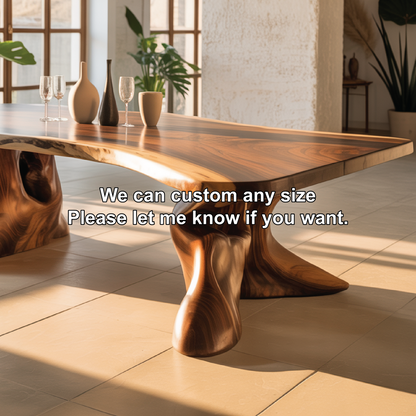 Handcrafted Solid Wood Dining Table with Sculptural Organic Base – Luxury Modern Design Kitchnce