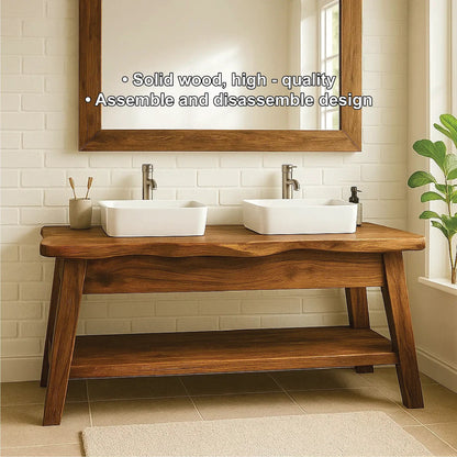 Handcrafted Double Sink Solid Wood Bathroom Vanity with Live Edge Design for Modern Rustic Homes Kitchnce