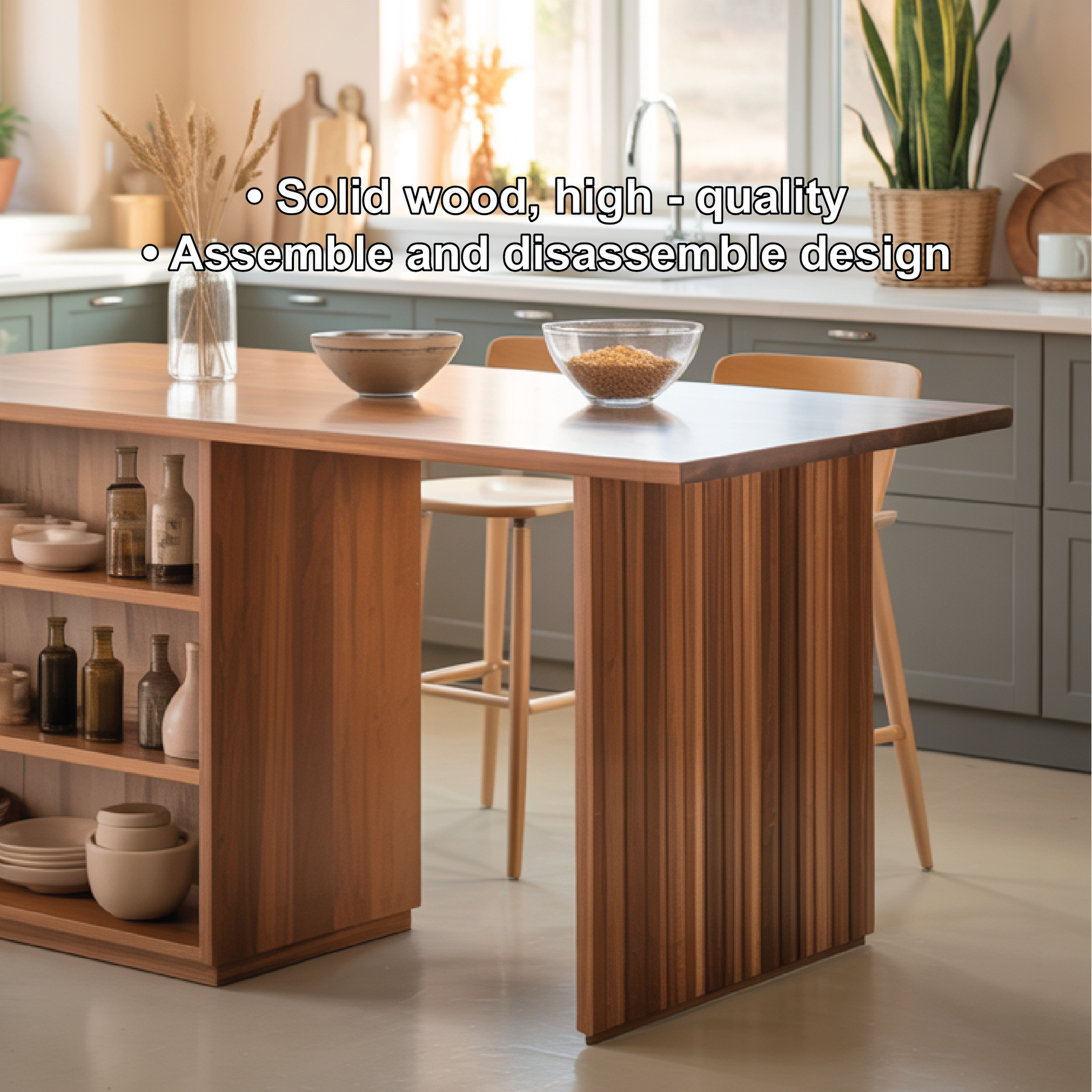 Handcrafted Solid Wood Dining Table with Open Storage Shelves for Warm Modern Kitchens Kitchnce
