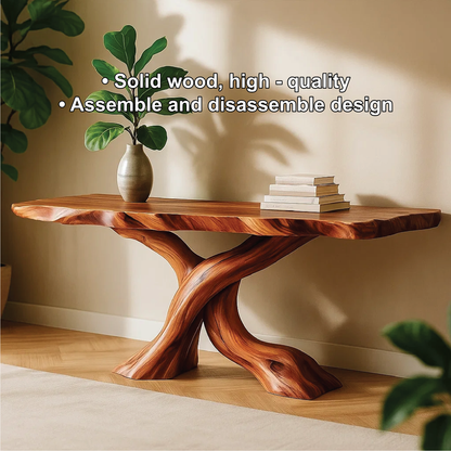 Handcrafted Solid Wood Tree Console Table with Twisted Base Design for Natural Modern Interiors Kitchnce