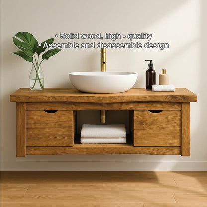Handcrafted Solid Wood Floating Vanity with Minimalist Design and Dual Drawer Bathroom Storage Kitchnce