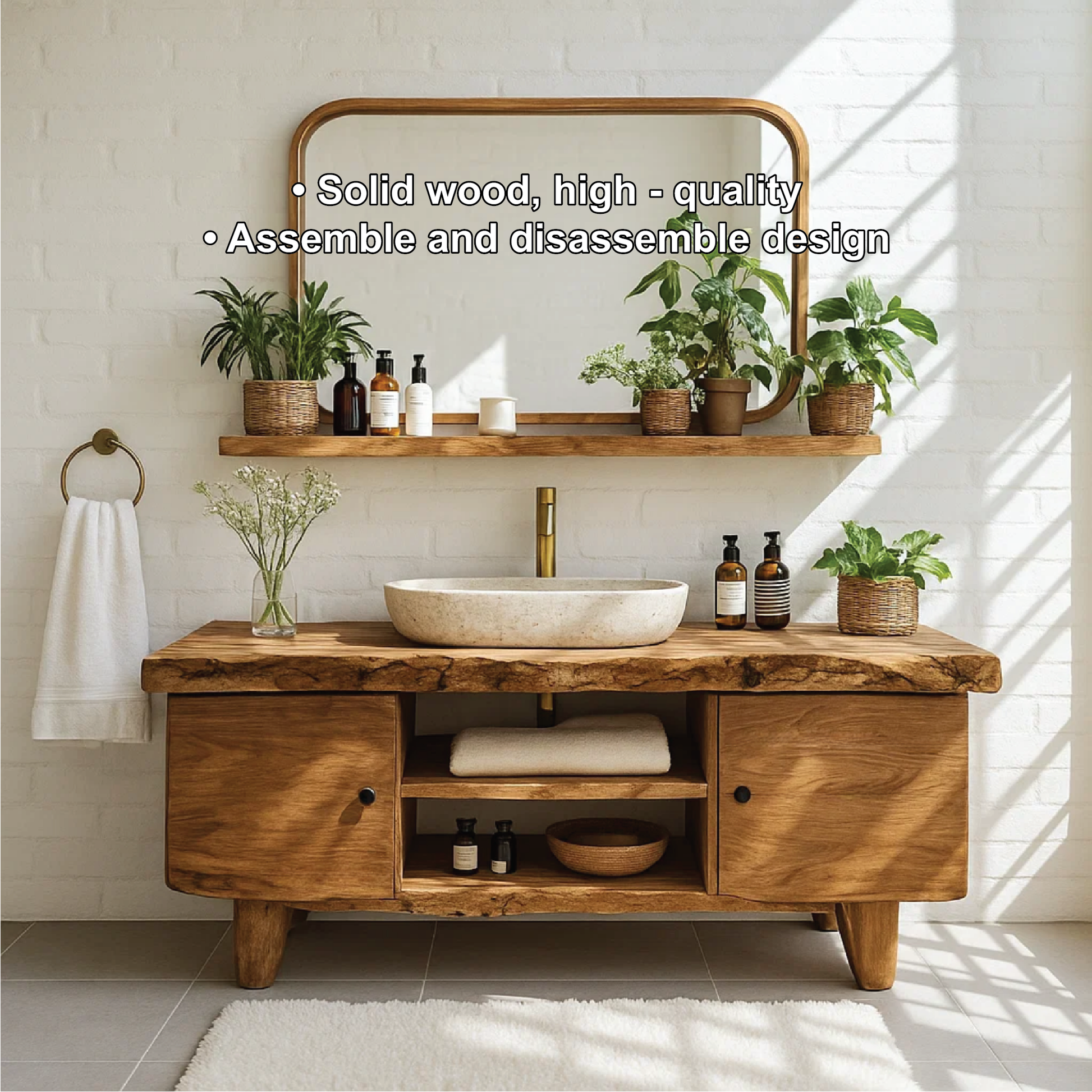 Handcrafted Solid Wood Bathroom Vanity with Live Edge Top and Natural Minimalist Design Kitchnce